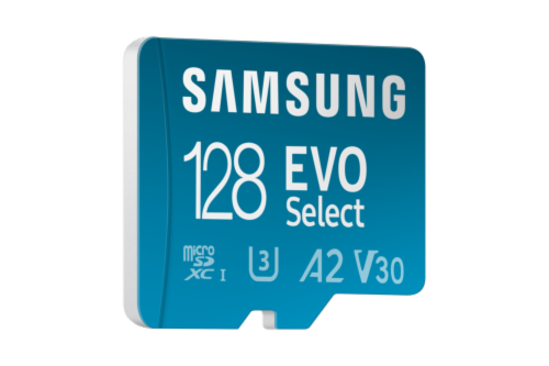 Samsung EVO Select + Adapter MB-ME128SA microSDXC Memory Card Perspective: left