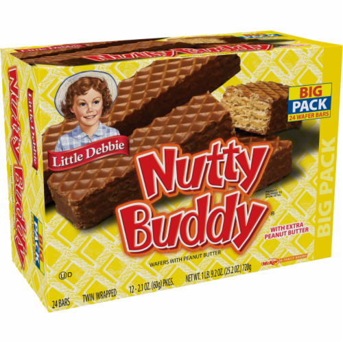 Nutty Buddy Bars, 4 Big Pack Boxes, 96 Twin Wrapped Wafer Bars with Peanut Butter Perspective: left