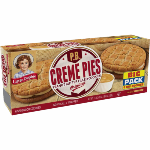 Peanut Butter Creme Pies, 9 Big Pack Boxes, 54 Individually Wrapped PB Sandwich Cookies Perspective: left