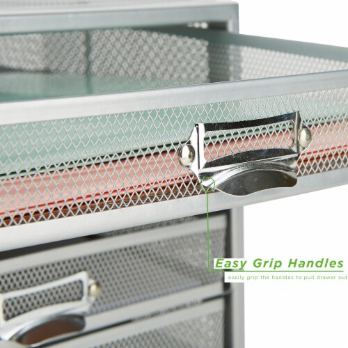 Mind Reader 5 Drawer Metal Mesh Storage Cabinet - Silver Perspective: left