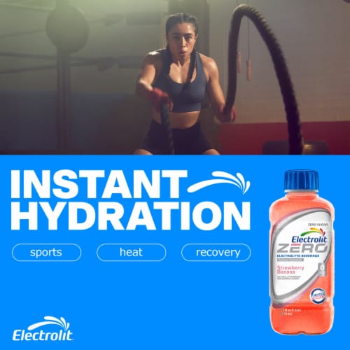 Electrolit Premium Hydration Zero Sugar Strawberry Banana Sports Drink Bottle Perspective: left