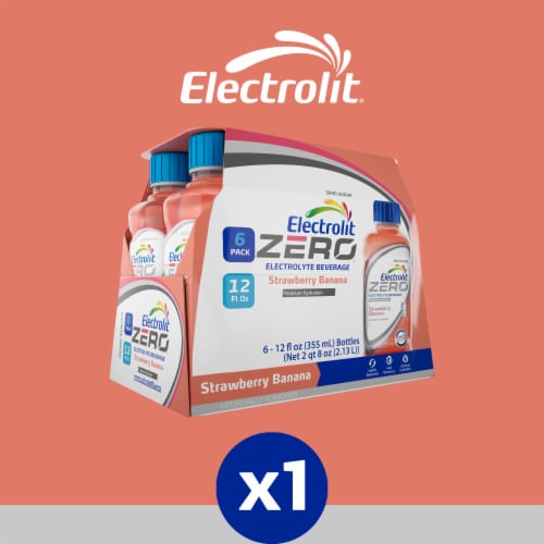 Electrolit Premium Hydration Zero Sugar Strawberry Banana Sports Drink Multipack Bottles Perspective: left