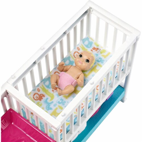 Mattel Barbie Skipper Babysitters Inc Nap n Nurture Nursery Dolls and Playset Perspective: left