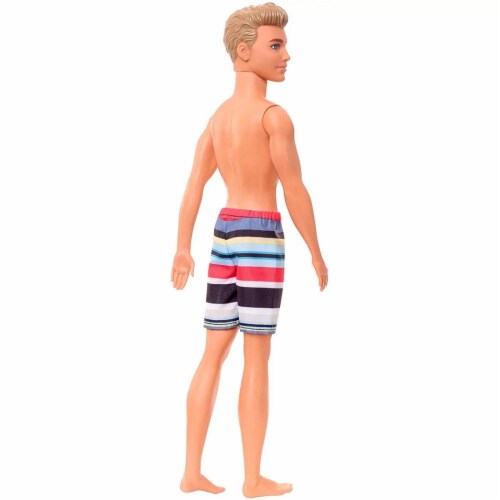 Mattel Barbie® Ken Beach Doll Wearing Striped Swimsuit Perspective: left