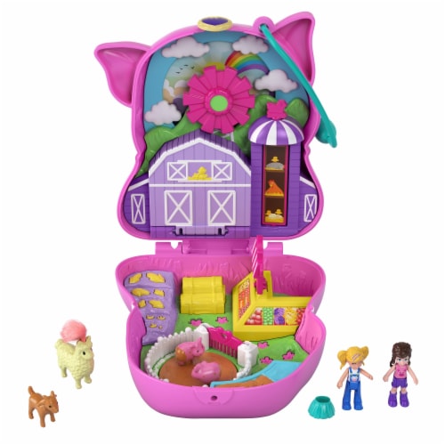 Polly Pocket On The Farm Piggy Compact, Farm Theme, Micro Polly Doll & Friend Doll Perspective: left
