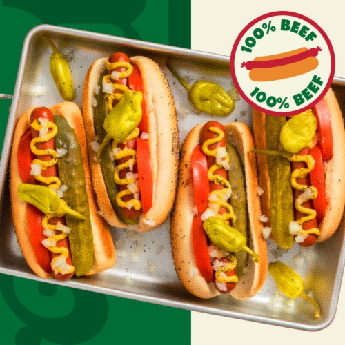 Nathan's Famous Bun Length Skinless Beef Hot Dog Franks Perspective: left
