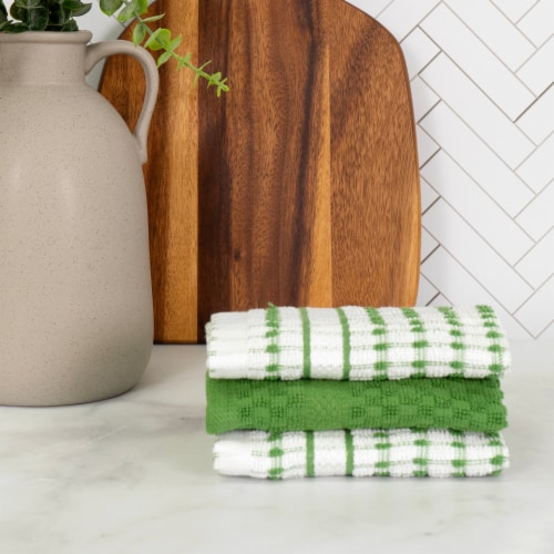 Everyday Living® Popcorn Kitchen Towel Pack - Green Perspective: left