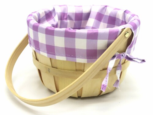 Holiday Home Easter 9" Large Gingham Lined Softwood Basket - Purple Perspective: left