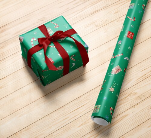 Holiday Home 30 In Candy Cane Toss Gift Wrap Roll Perspective: left