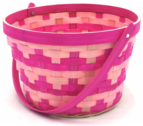 Holiday Home Easter 8.5” Two Tone Bamboo Basket - Pink Perspective: left
