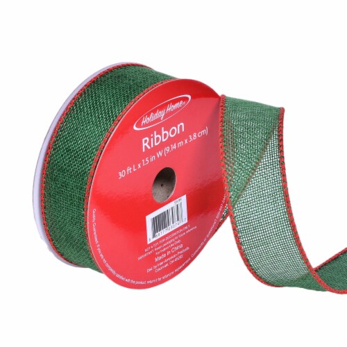 Holiday Home® 1.5" Wire Edge Faux Burlap Ribbon - Green Perspective: left