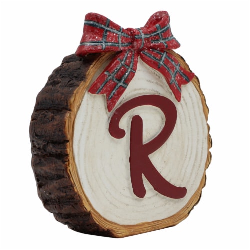 Holiday Home Tree Stump Monogram R Christmas Holiday Décor Perspective: left