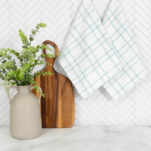 Everyday Living Grid Kitchen Towels - Teal Perspective: left