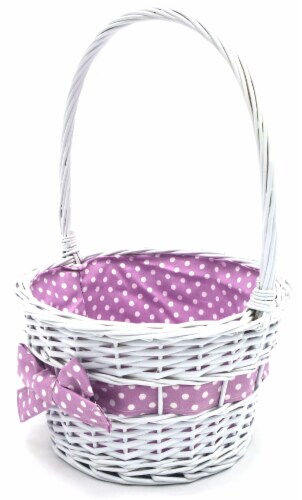 Holiday Home Easter Painted Polka Dot Lined Willow Basket - Purple Perspective: left
