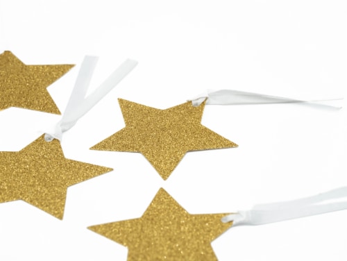 Holiday Home® Glitter Die Cute Gold Star Gift Tags Perspective: left