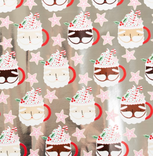 Holiday Home 40 In x 6 Ft Santa Mugs Gift Wrap Roll Perspective: left