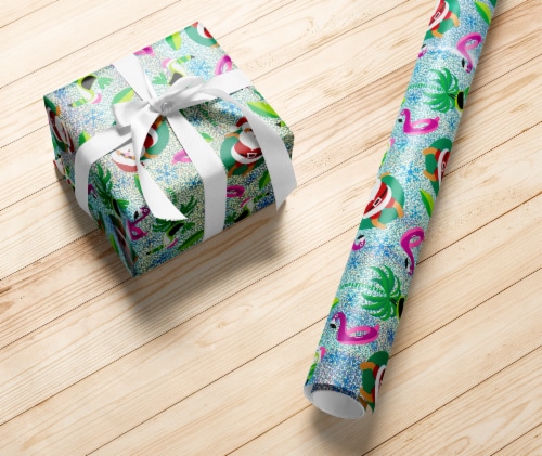 Holiday Home 40 Inch Tropical Santa Gift Wrap Roll Perspective: left