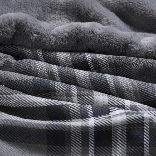 HD Designs Plaid Faux Fur Reversible Throw Blanket - Gray Perspective: left