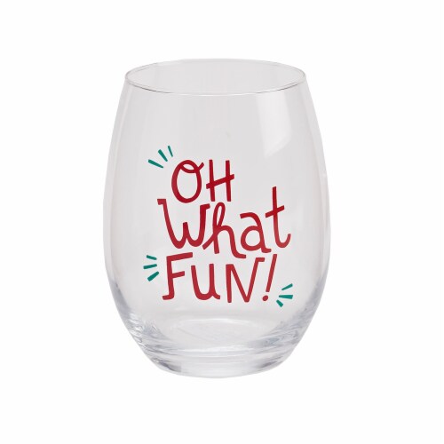Holiday Home Oh What Fun and Clear Iridescent Stemless Wine Glass Perspective: left