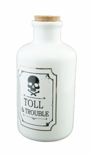 Holiday Home 7.5" White Ceramic Bottle with Cork Halloween Decor Perspective: left