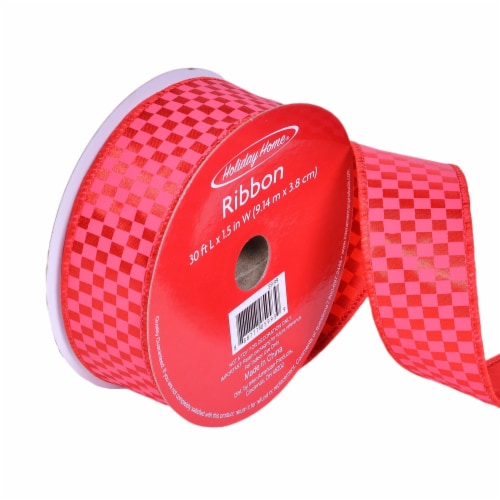 Holiday Home® 1.5" Wire Edge Satin Checkerboard Ribbon - Red Perspective: left