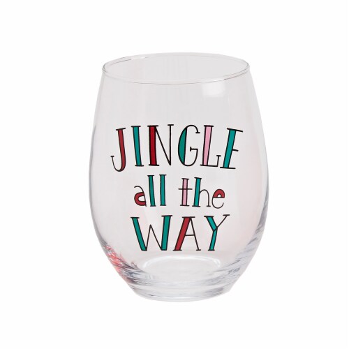 Holiday Home Jingle and Red Tint Stemless Wine Glass Perspective: left