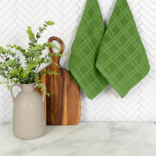 Everyday Living Solid Waffle Kitchen Towels - Green Perspective: left