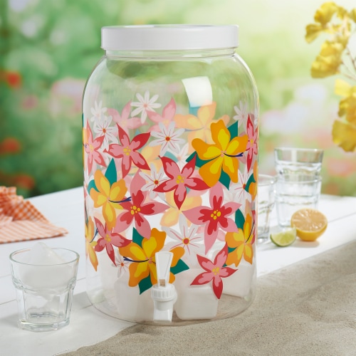 Everyday Living Drink Dispenser with Ice Cubes – Tropical Floral Perspective: left