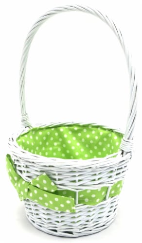 Holiday Home Easter Painted Polka Dot Lined Willow Basket - Green Perspective: left