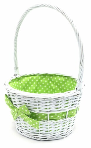 Holiday Home Easter Painted Polka Dot Lined Willow Basket - Green Perspective: left