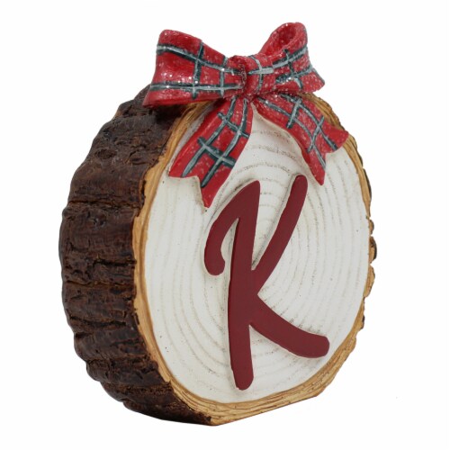 Holiday Home 4.3in Tree Stump Monogram K Christmas Holiday Décor Perspective: left