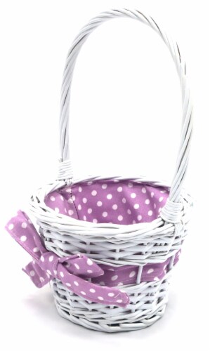 Holiday Home Easter Painted Polka Dot Lined Willow Basket - Purple Perspective: left
