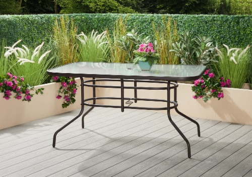 HD Designs Outdoors Patio Furniture Orchards Glass Top Dining Table Perspective: left