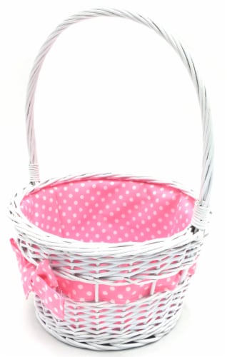Holiday Home Easter 11” Painted Polka Dot Lined Willow Basket - Pink Perspective: left