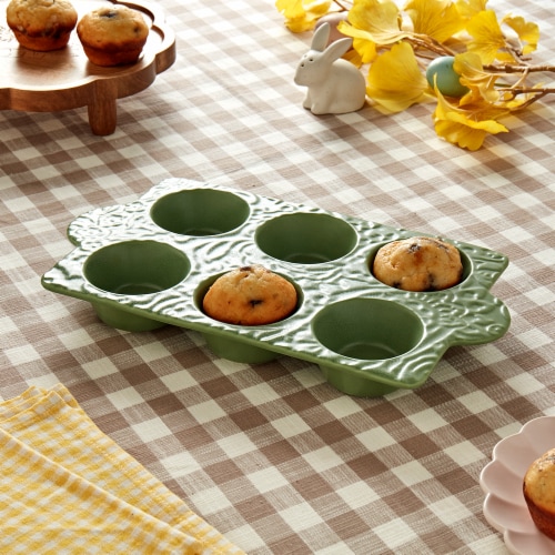 Sewing Down South 6 Cavity Stoneware Muffin Pan Perspective: left