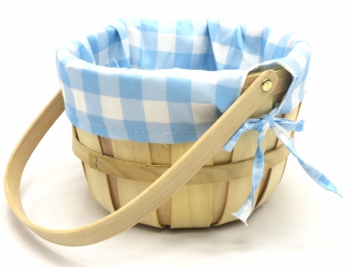 Holiday Home Easter Gingham Lined Softwood Basket - Blue Perspective: left