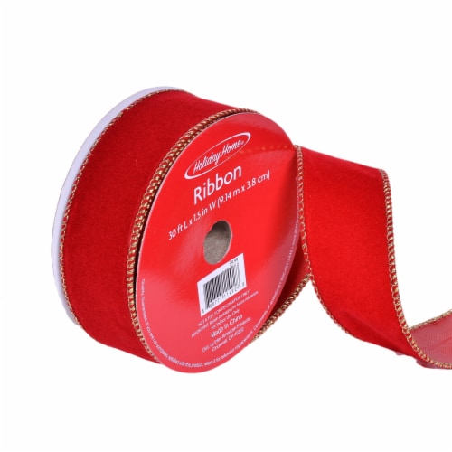 Holiday Home® 1.5" Velvet Wire Edge Ribbon - Red Perspective: left