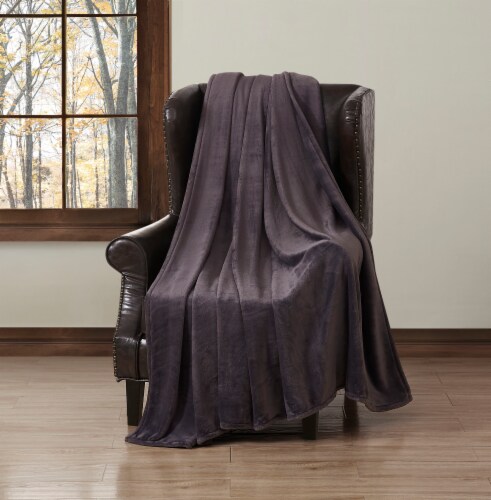 Modavari Home Fashions Full / Queen Rolled Blanket - Dark Gray Perspective: left