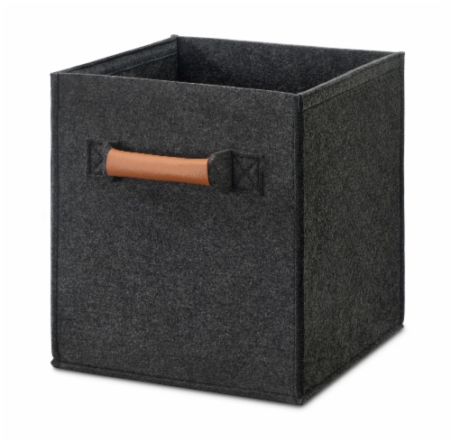 Everyday Living Fabric Drawer Felt with Leather Handle - Dark Gray Perspective: left