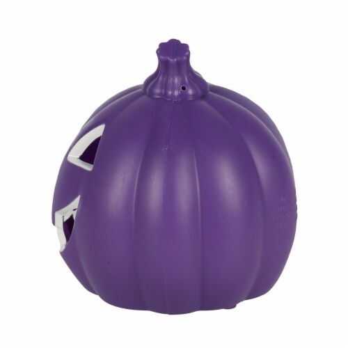 Holiday Home 5.25" Purple Happy Pumpkin Light Up Halloween Décor Perspective: left