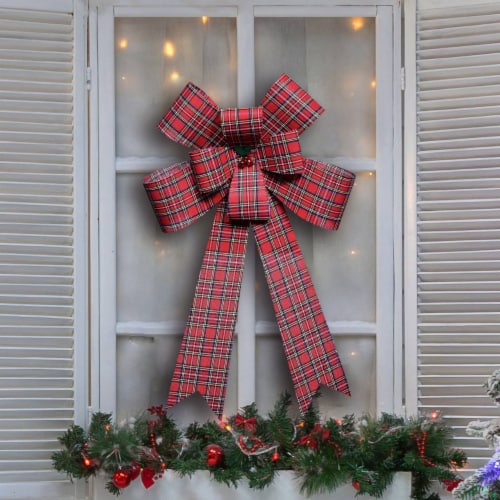 Holiday Home® Plaid Black and Red Christmas Big Bow Holiday Décor Perspective: left