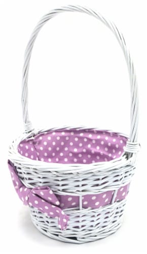 Holiday Home Easter Painted Polka Dot Lined Willow Basket - Purple Perspective: left