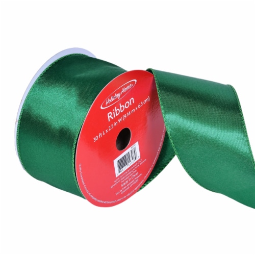 Holiday Home 2.5 Inch Green Satin Holiday Ribbon Perspective: left