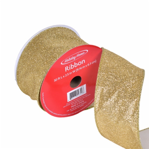 Holiday Home 2.5 Inch Gold GLitter Ribbon Perspective: left