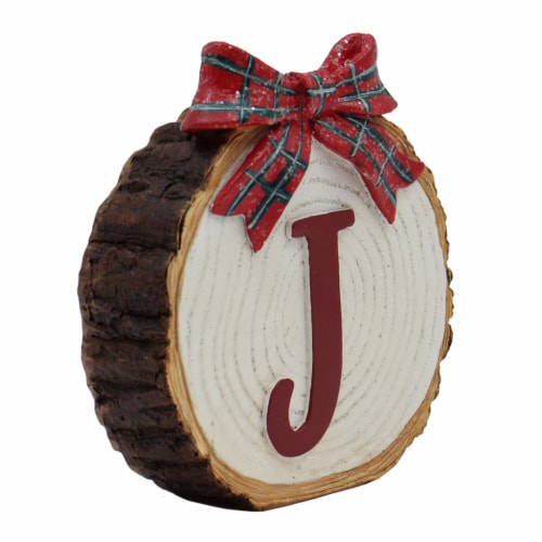 Holiday Home Tree Stump Monogram J Christmas Holiday Décor Perspective: left