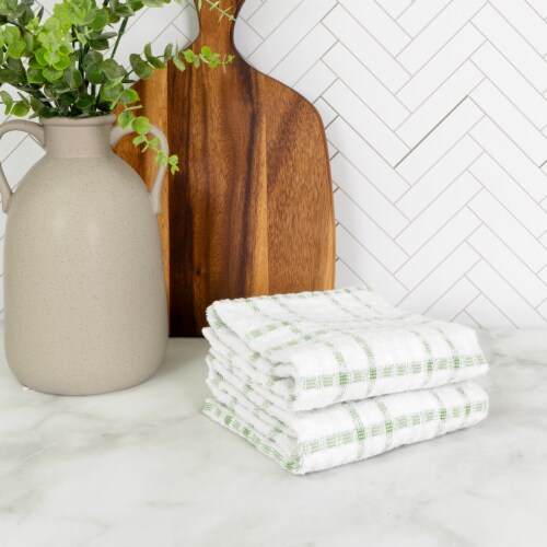 Everyday Living Grid Kitchen Towels - Green Perspective: left