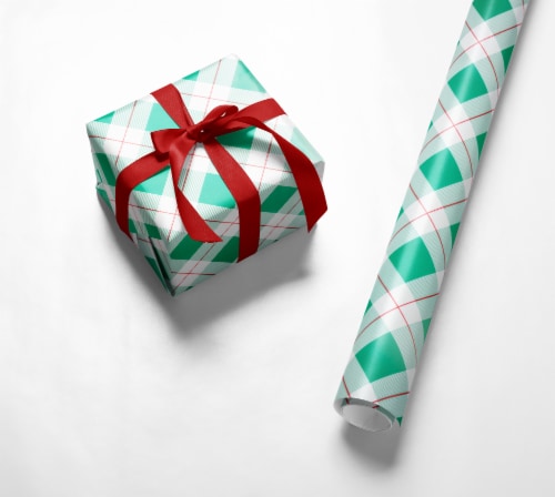 Holiday Home Modern Plaid Gift Wrap Roll Perspective: left