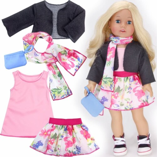 Sophia's 9 Piece Spring Wardrobe Mix and Match Set for 18  Dolls Perspective: left