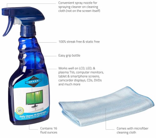 Offex Screen Cleaner Kit Includes 16 Oz Spray Bottle with Microfiber Cloth Perspective: left