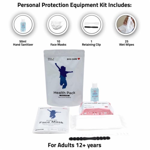 Health Pack All-in-One Personal Protection Kit (Case of 20 Kits) for Adults 12+ Years - White Perspective: left